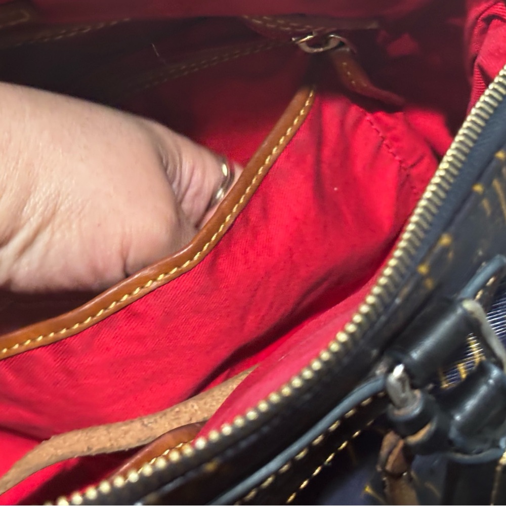 Dooney Bourke Monogram Pattern Navy and Brown Satchel Handbag - Picture 12 of 15